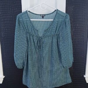 Lily White Teal Checkered Blouse
